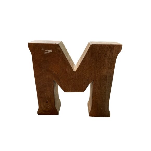 Rustic Wood Letter M Block Decor Farmhouse Shelf Sign Wall Monogram Accent - Picture 2 of 9